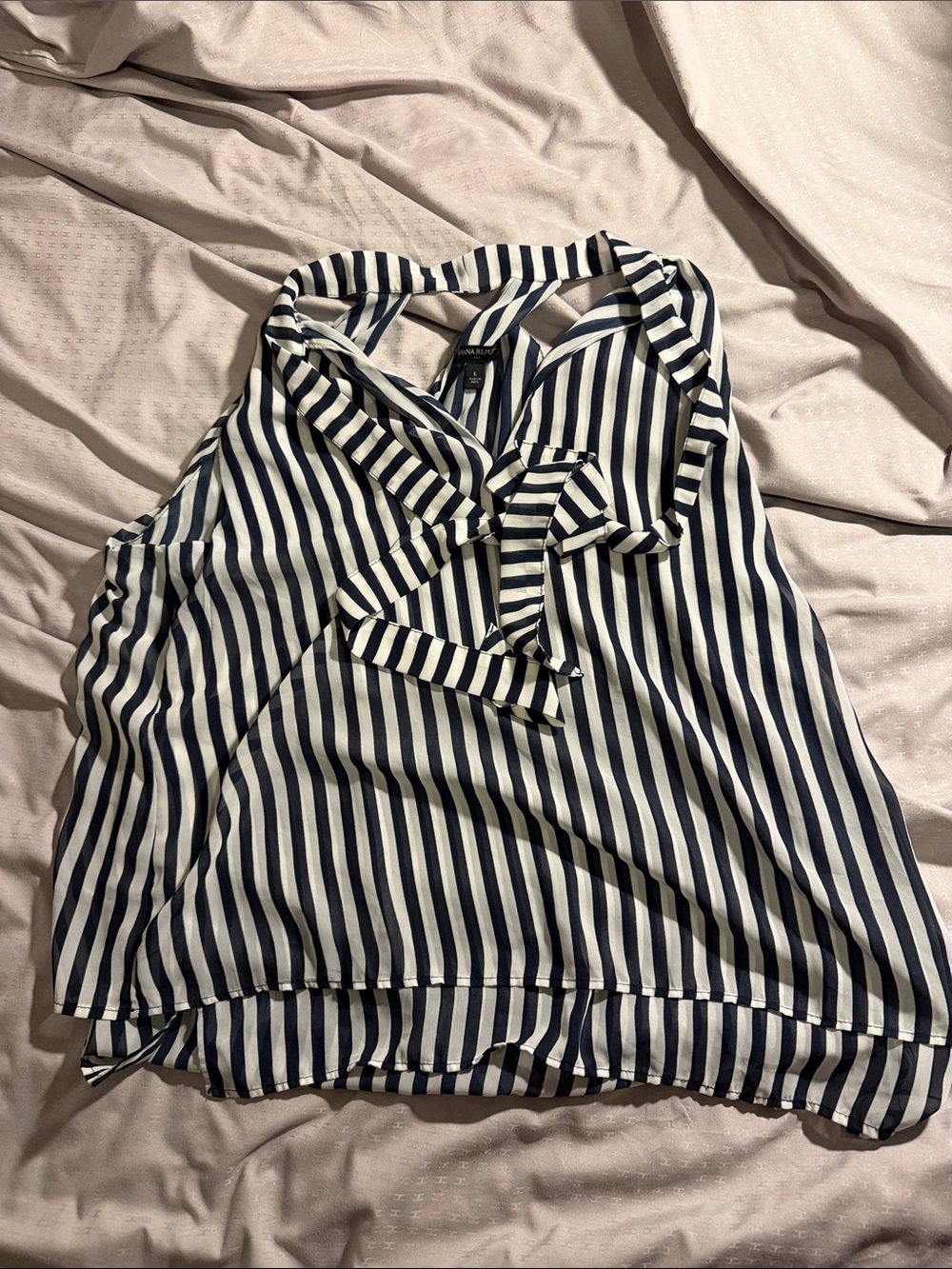 Banana Republic Navy and White Striped Tie-Neck Camisole